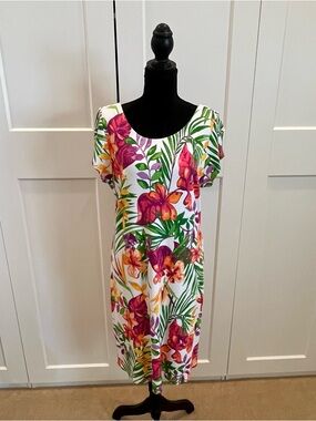 Tommy Bahama Floral Dress in White with Pink & Orange Blooms